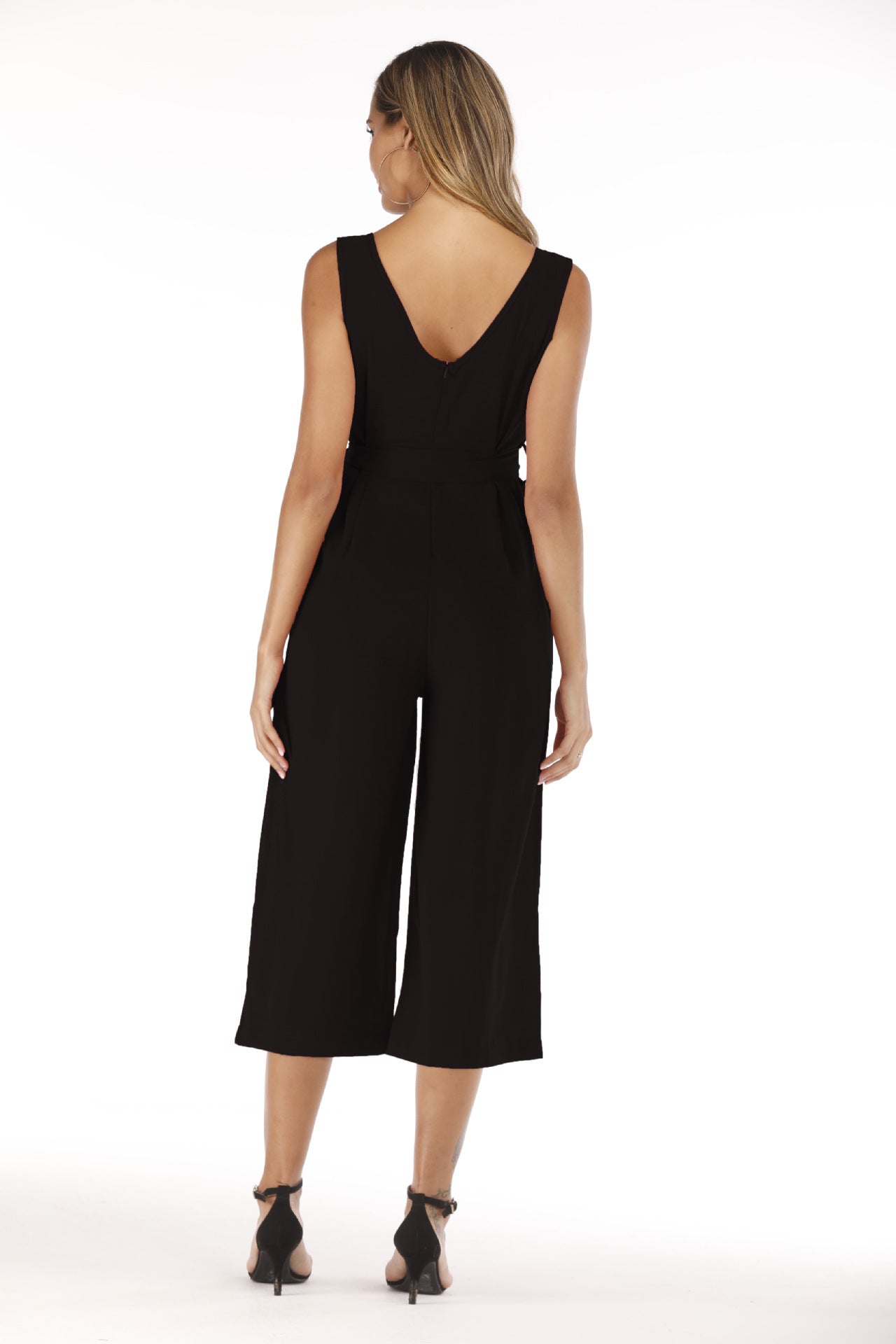 V Neck Tanked Jumpsuit with belted waist