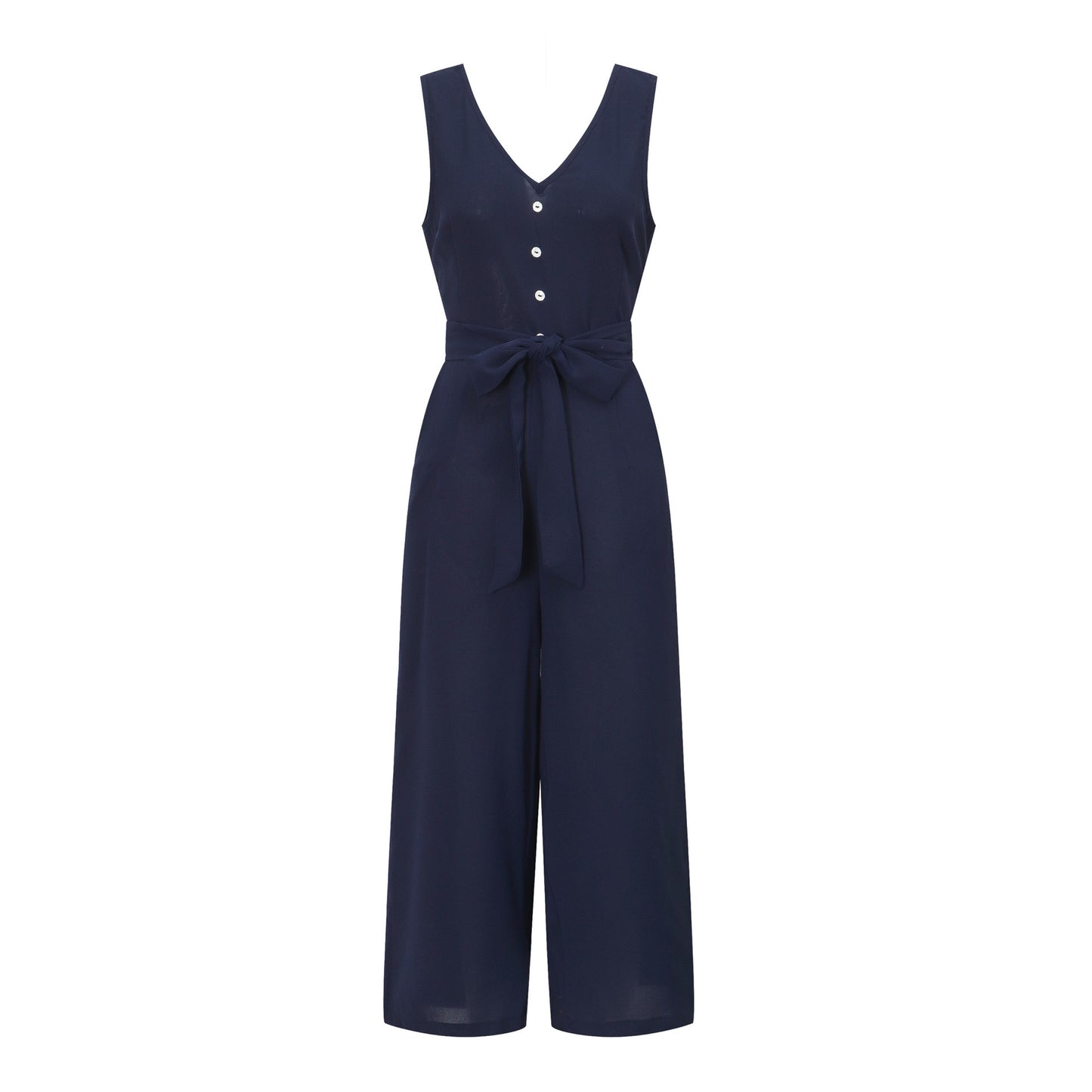 V Neck Tanked Jumpsuit with belted waist